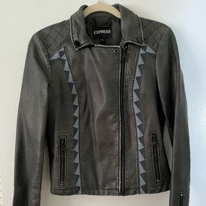 Faux leather embroidered Aztec moto jacket